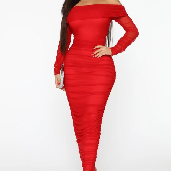 Fashion Nova Dresses Fashion Nova Red Ruched Maxi Dress Poshmark